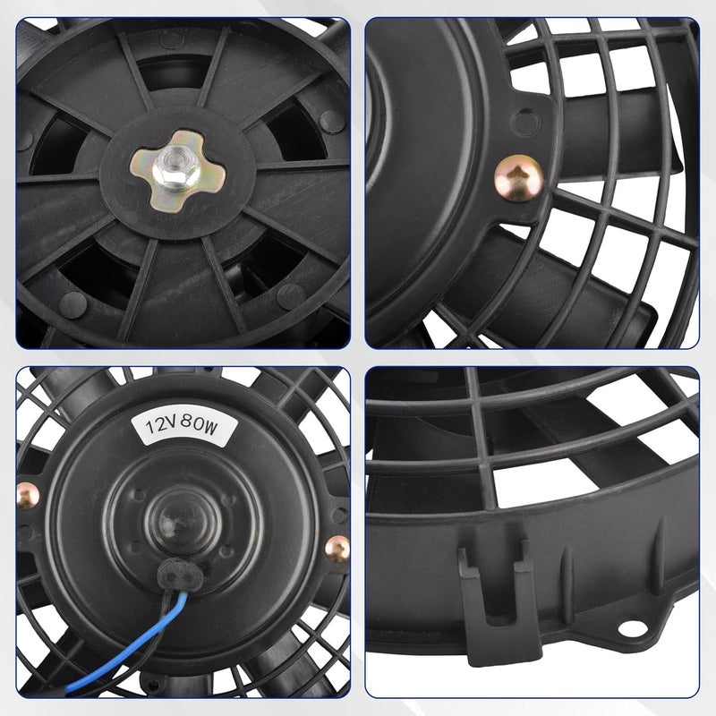 SSN 7" Electric Radiator Cooling Fan Assembly Kit, Push Pull Electric Radiator Universal Slim Fan with 12V 80W Mount Kit Black - Image 2
